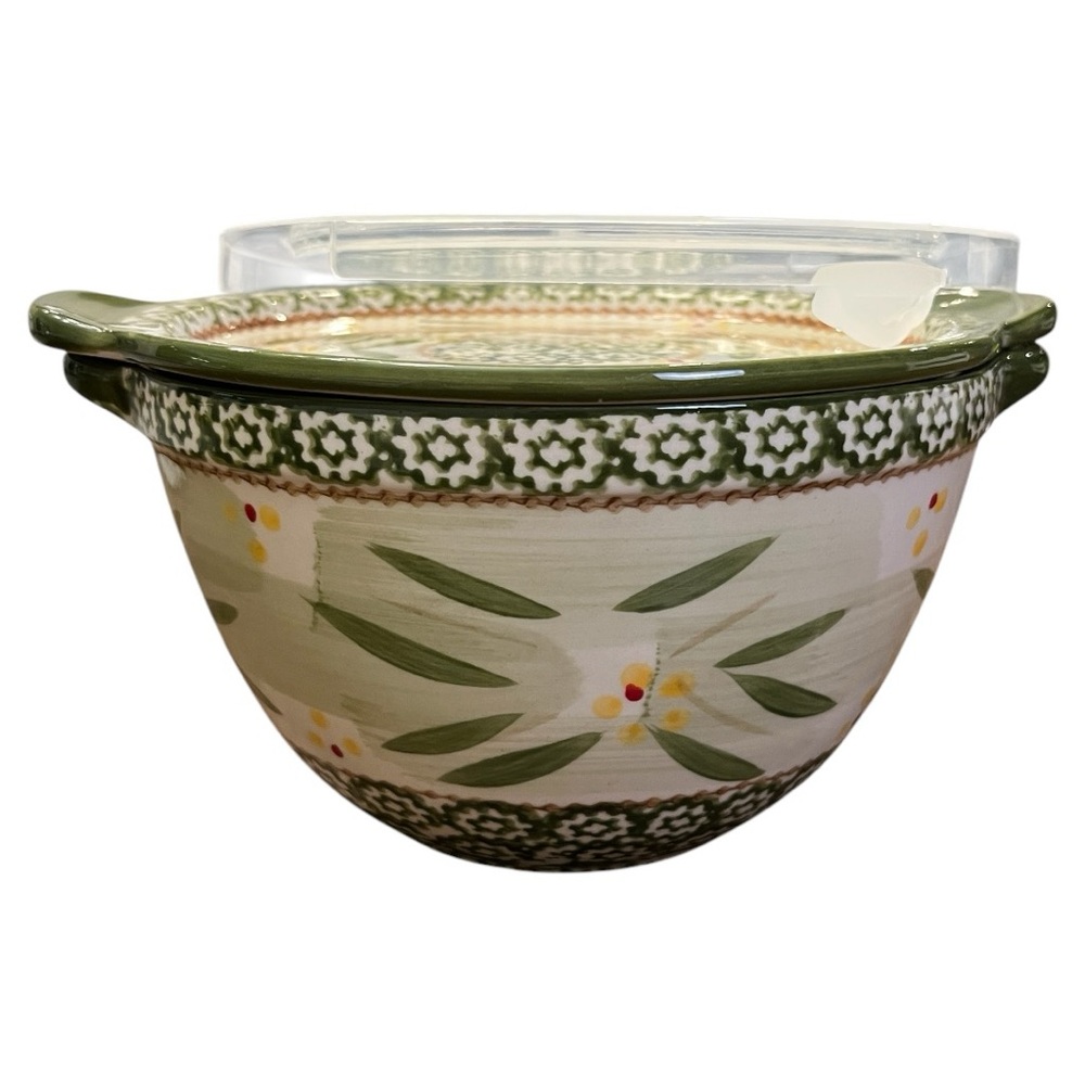 Temptations Old World Vintage 1.5 Quart Round Covered Serving Mixing Bak…